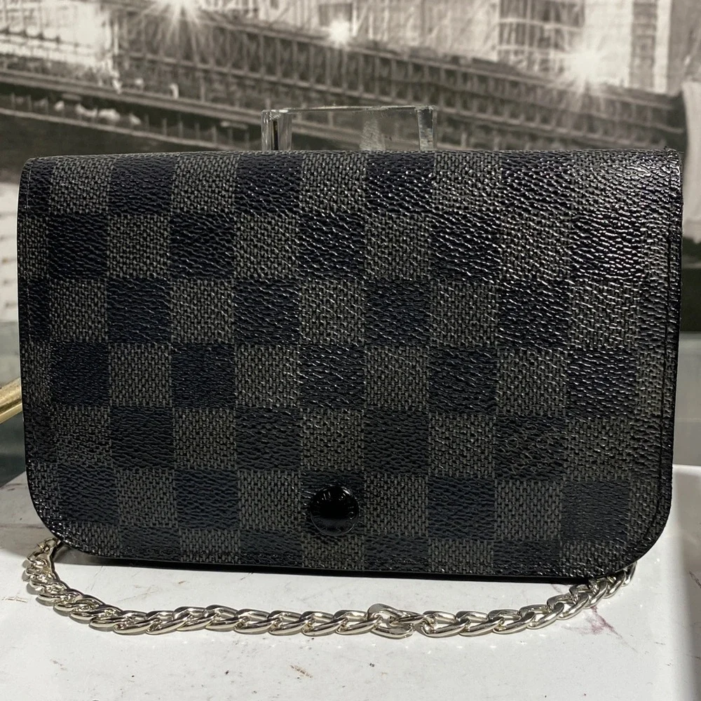 Black Checkered Chain Shoulder Bag - Women's Crossbody
